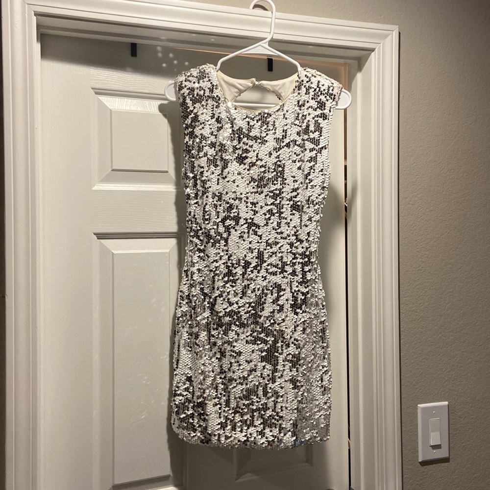 Arden B Silver White sequin dress